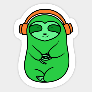 Happy Green Sloth Listening to Music Sticker